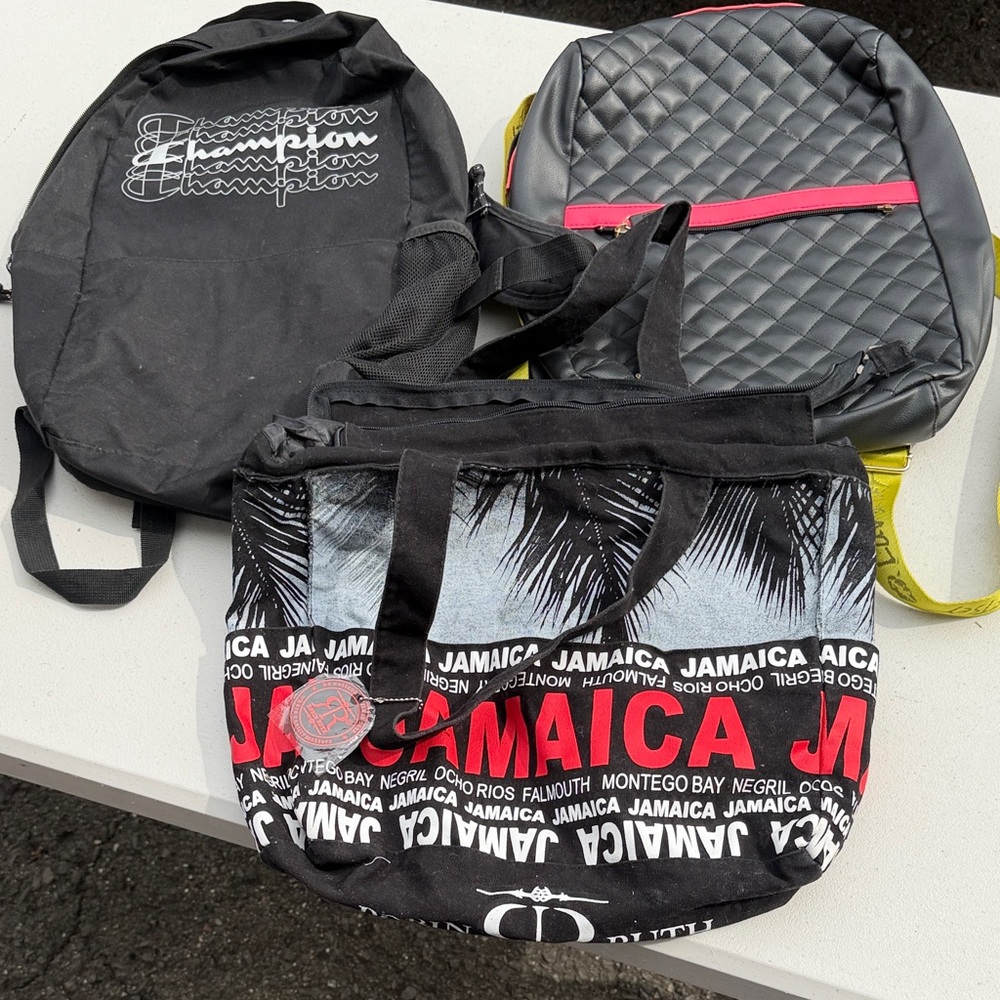 Champion Black Backpack Trio with Jamaica Graphic Tote